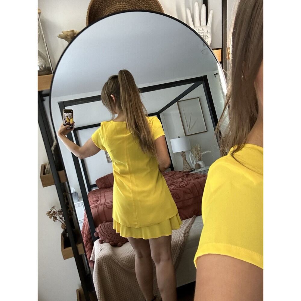 Vintage Courtenay Size Medium Large 10 Yellow Layered Mini Dress - Picture 3 of 6